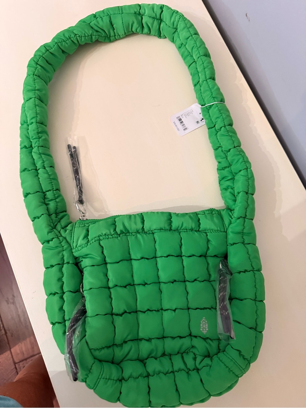 NWT Free People Quilted Padded Shoulder Bag in Kelly Green